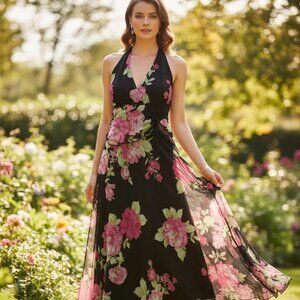 Vintage 90s Y2K Speechless Floral Halter Maxi Dress Size 7